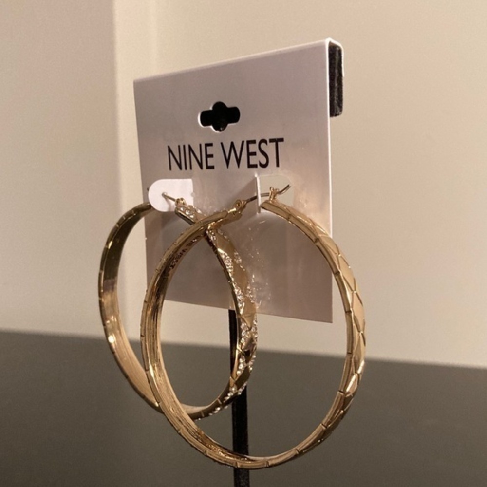 Nine West Gold Textured Hoop Earrings